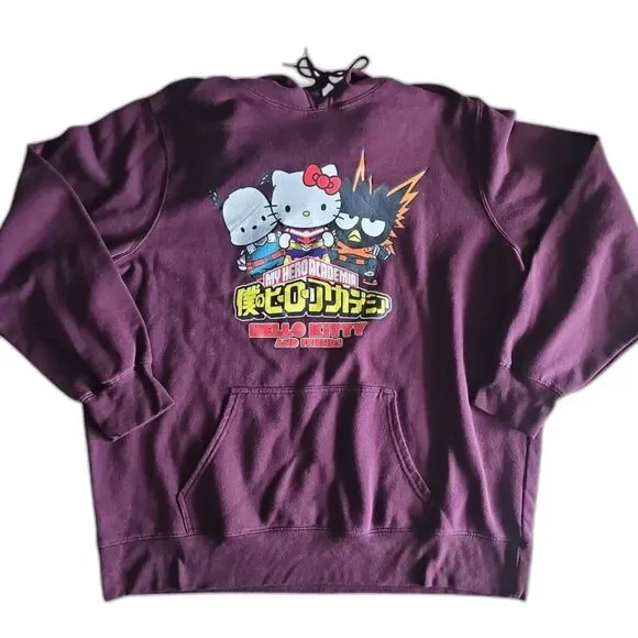 Hello Kitty My Hero Academia Hoodie 2XL Sanrio Anime Burgundy Otaku Streetwear - Picture 9 of 14